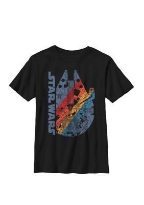 Star Wars Boys 8-20 Millennium Falcon Wears Retro Stripes Crew T-Shirt