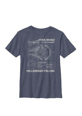 Star Wars Boys 8-20 Millennium Falcon Grey Schematics Crew T-Shirt