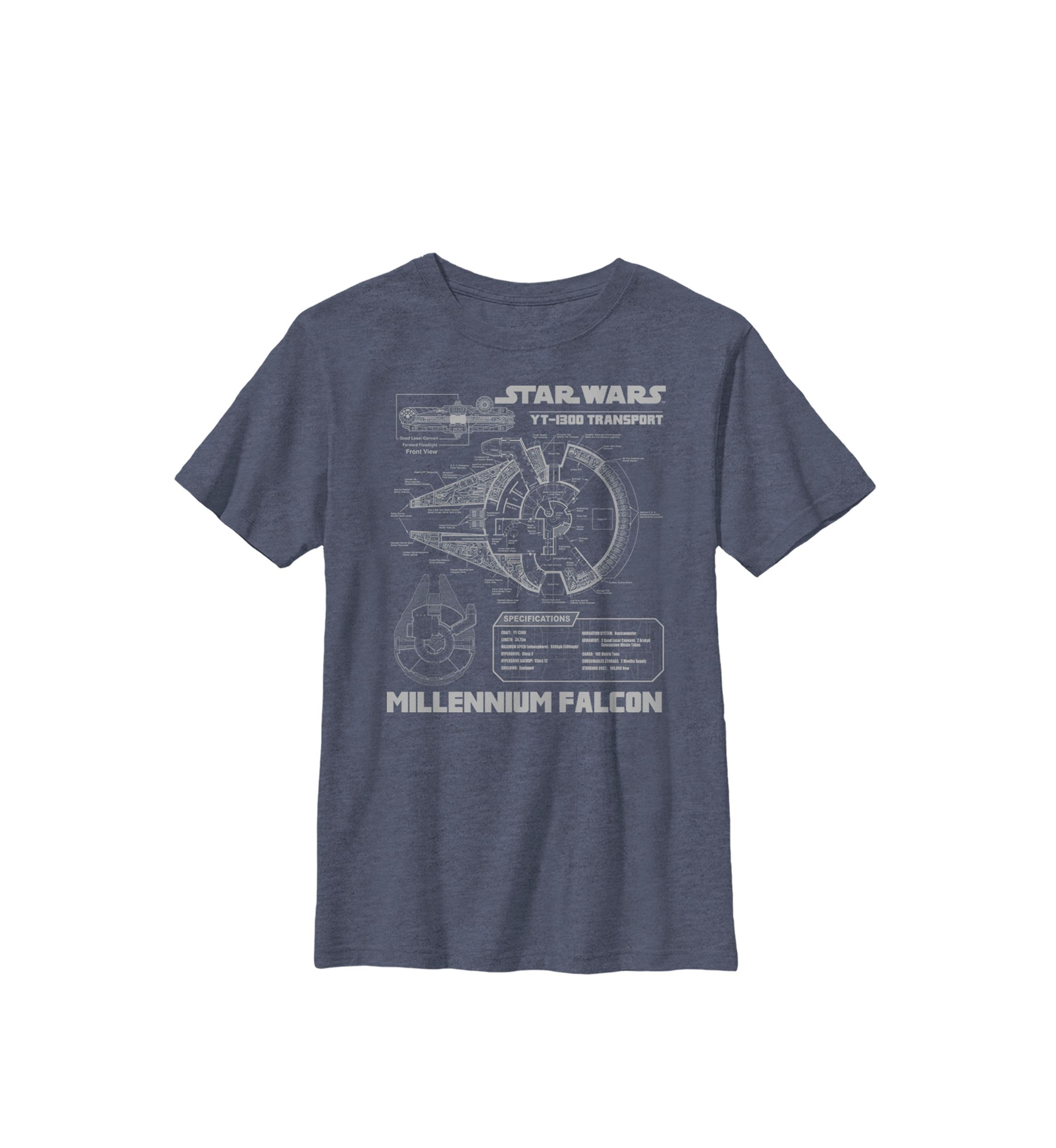 Boys 8-20 Millennium Falcon Grey Schematics Crew T-Shirt