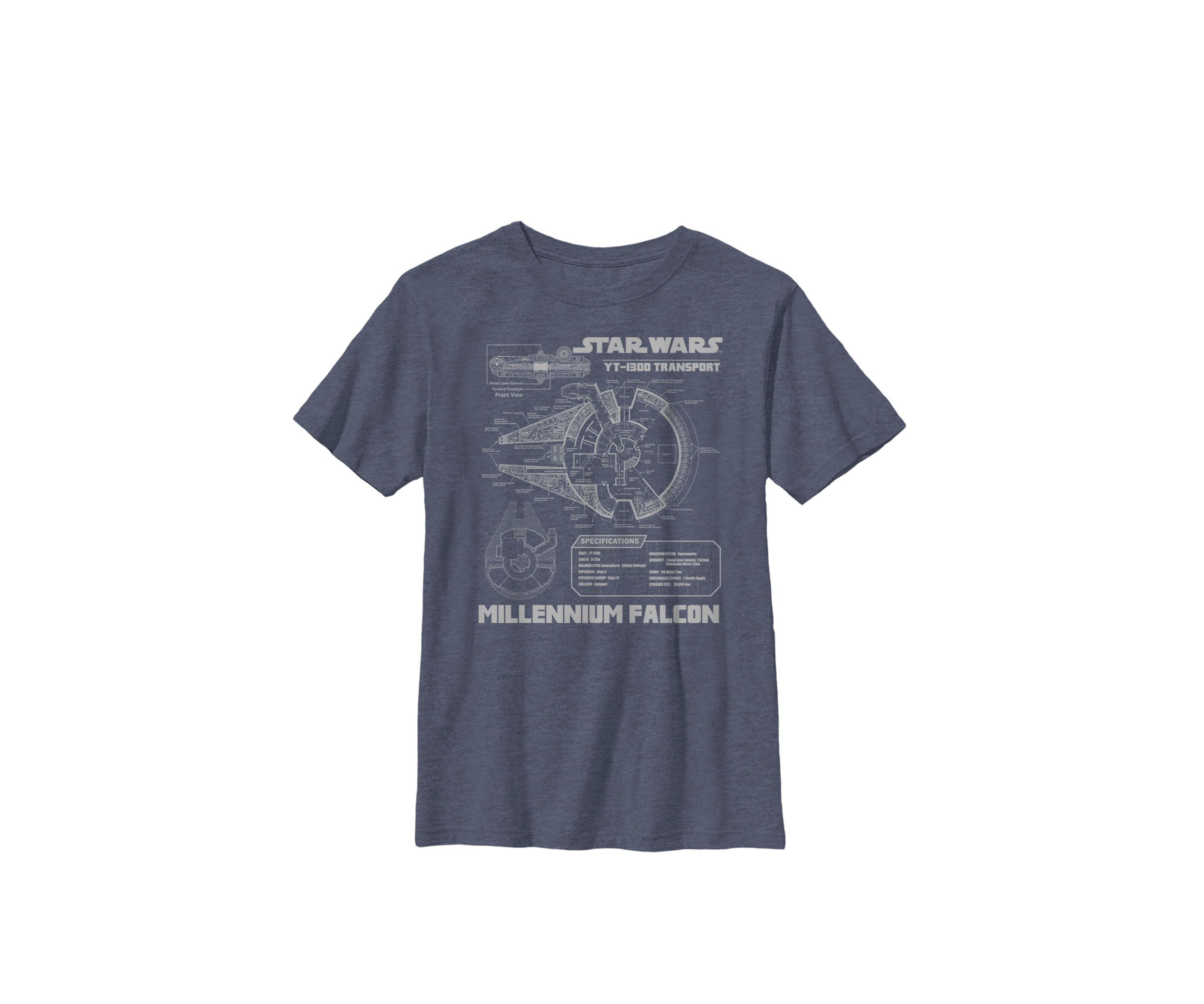 Boys 8-20 Millennium Falcon Grey Schematics Crew T-Shirt