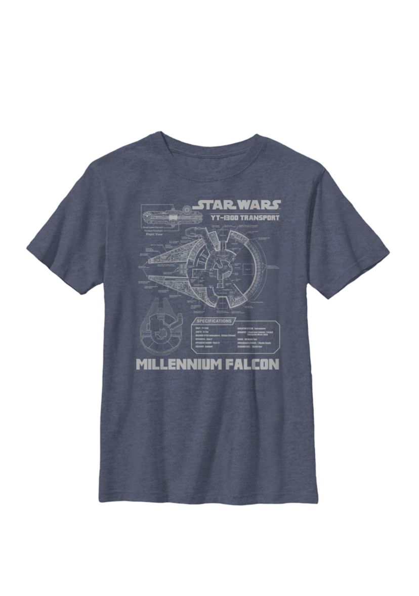 Boys 8-20 Millennium Falcon Grey Schematics Crew T-Shirt