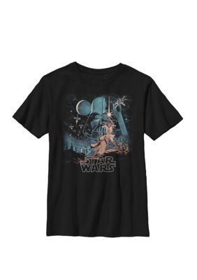 Star Wars Kids A New Hope Faded Vintage Poster Crew Graphic T-Shirt, Black, XSmall