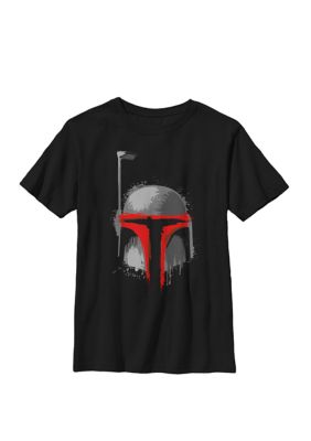 Star Wars Boys 8-20 Boba Fett Dripping Paint Helmet Crew Graphic T-Shirt, Black, XSmall