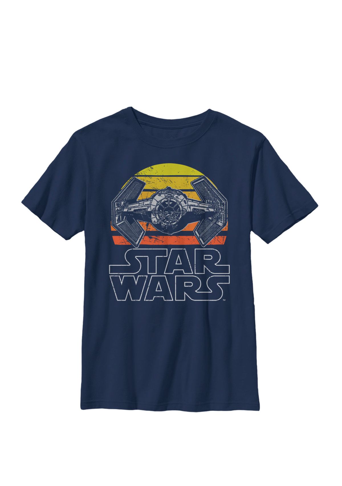 Tie Fighter Retro Halftone Sunset Crew Graphic T-Shirt