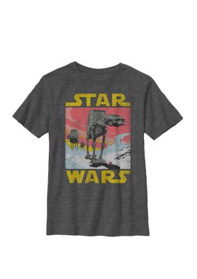 Star Wars Boys 8-20 AT-AT Sunset Logo Walker Crew Graphic T-Shirt, Grey, Small