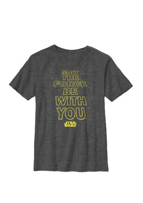 Star Wars Boys 8-20 May The Force Be With You Quote Crew Graphic T-Shirt, Grey, Small