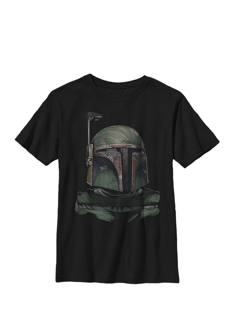 Boys 8-20 Boba Fett Pointillism Helmet Crew Graphic T-Shirt