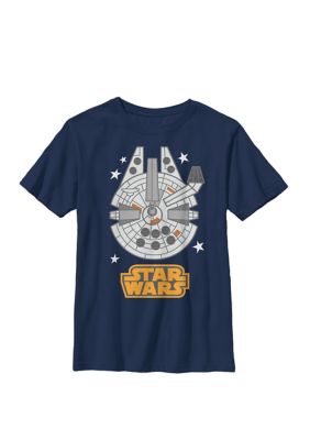 Star Wars Boys 8-20 Millennium Falcon Simple Stars Crew Graphic T-Shirt, Navy Blue, Medium