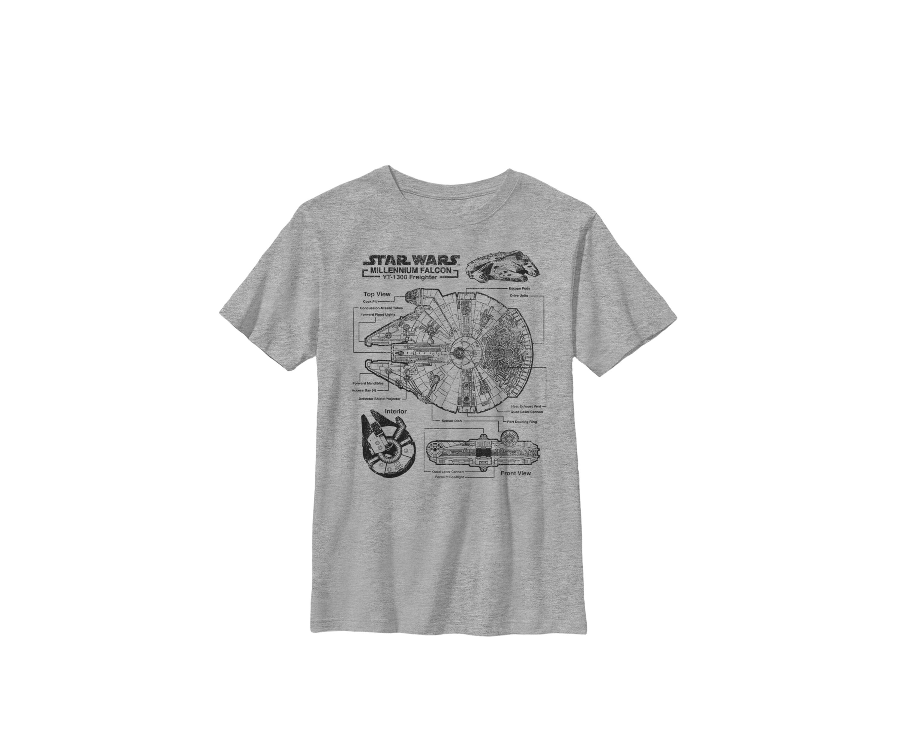 Boys 8-20 Millennium Falcon Schematic Crew Graphic T-Shirt