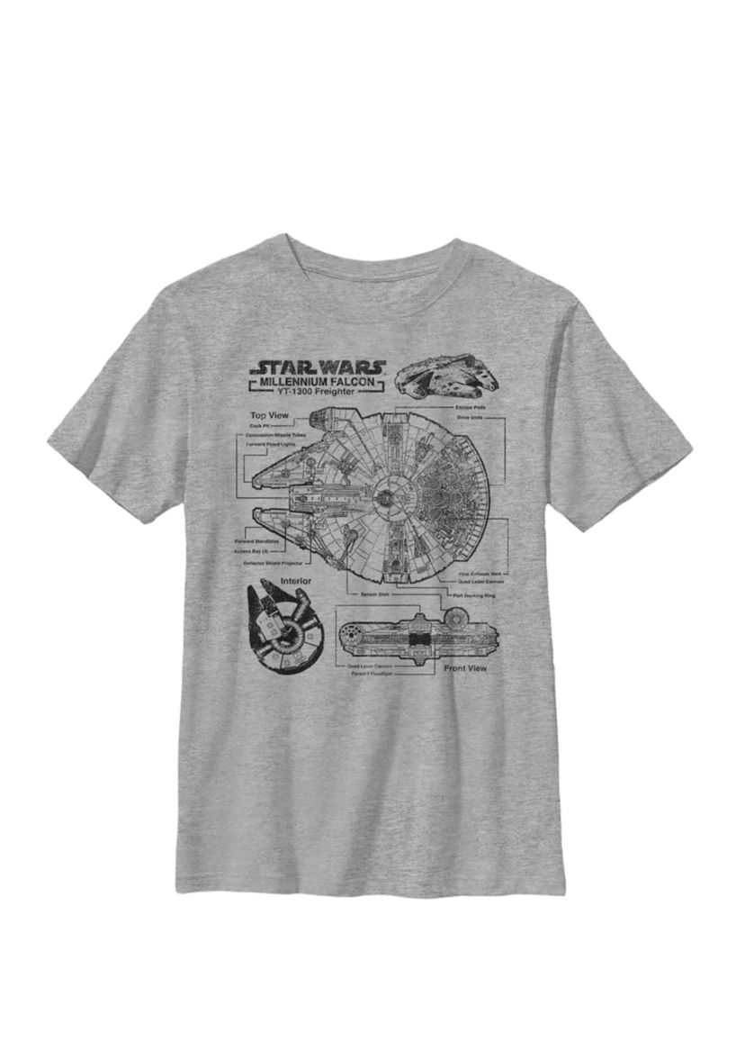 Boys 8-20 Millennium Falcon Schematic Crew Graphic T-Shirt