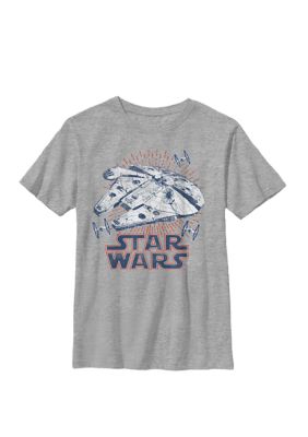 Star Wars Kids Falcon Logo 4th Of July Fireworks Crew Graphic T-Shirt, Medium