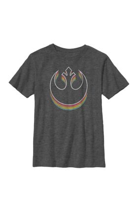 Star Wars Boys 8-20 Rebel Rainbow 3D Crew Graphic T-Shirt, Grey, Small