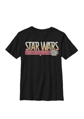 Star Wars Boys 8-20 Millennium Falcon Color Fade Stripes B1 Crew Graphic T-Shirt, Black, XSmall