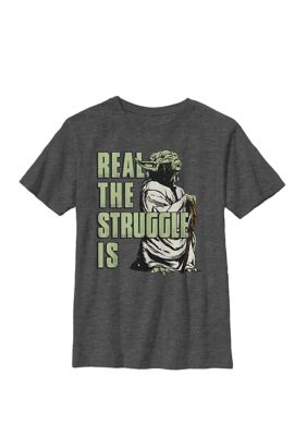 Star Wars Boys 8-20 Yoda Real The Struggle Is Crew Graphic T-Shirt, Grey, Small