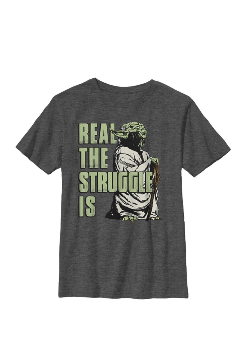 Boys 8-20 Yoda Real The Struggle Is Crew Graphic T-Shirt
