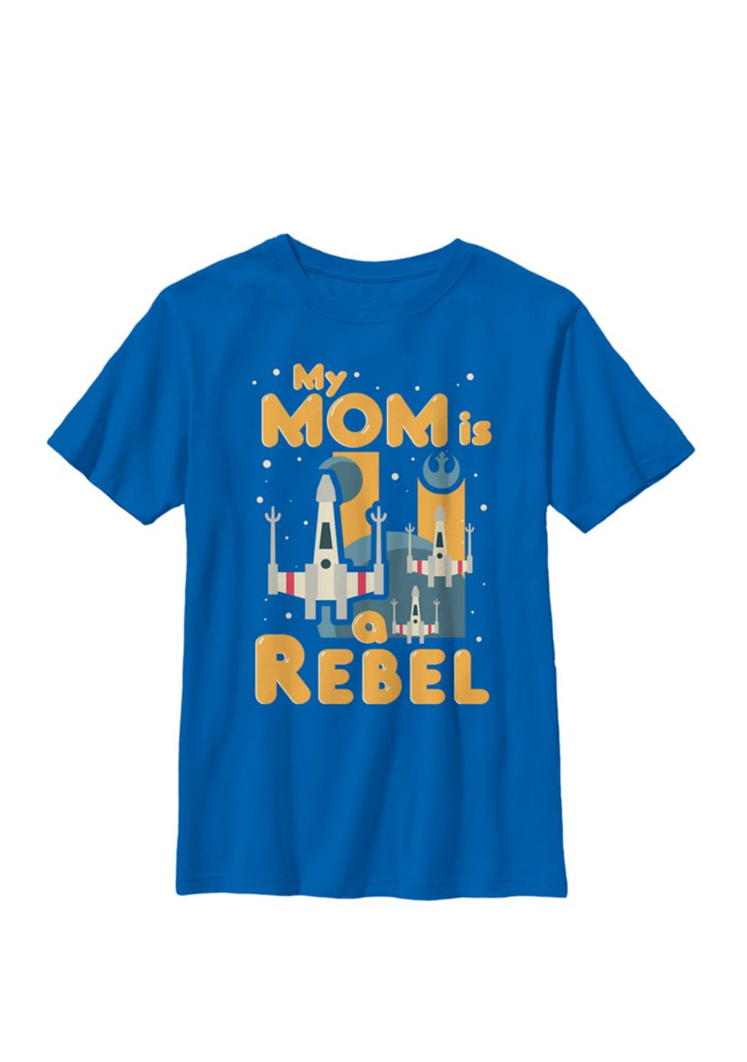 My Mom Is A Rebel X-Wing Fighter Cartoon Crew Graphic T-Shirt