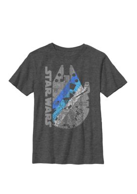 Star Wars Boys 8-20 Millennium Falcon Blue Shadow Crew Graphic T-Shirt, Grey, Small