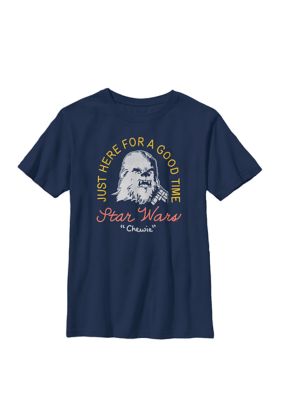 Star Wars Boys 8-20 Chewbacca Here For A Good Time B1 Crew Graphic T-Shirt, Navy Blue, Small