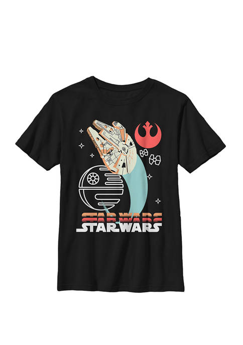 Boys 8-20 Millennium Falcon Death Star Colorful B1 Crew Graphic T-Shirt