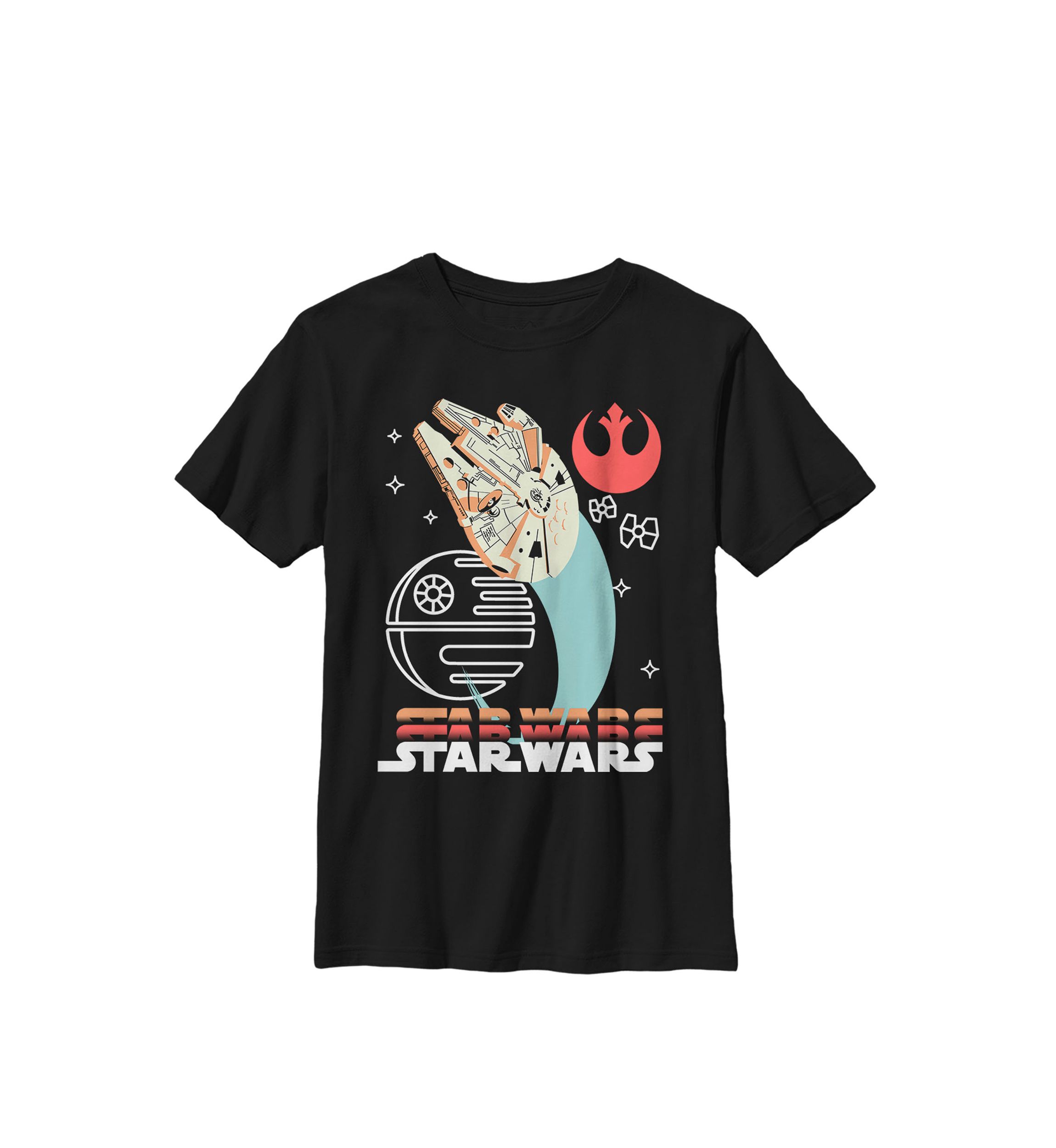 Boys 8-20 Millennium Falcon Death Star Colorful B1 Crew Graphic T-Shirt