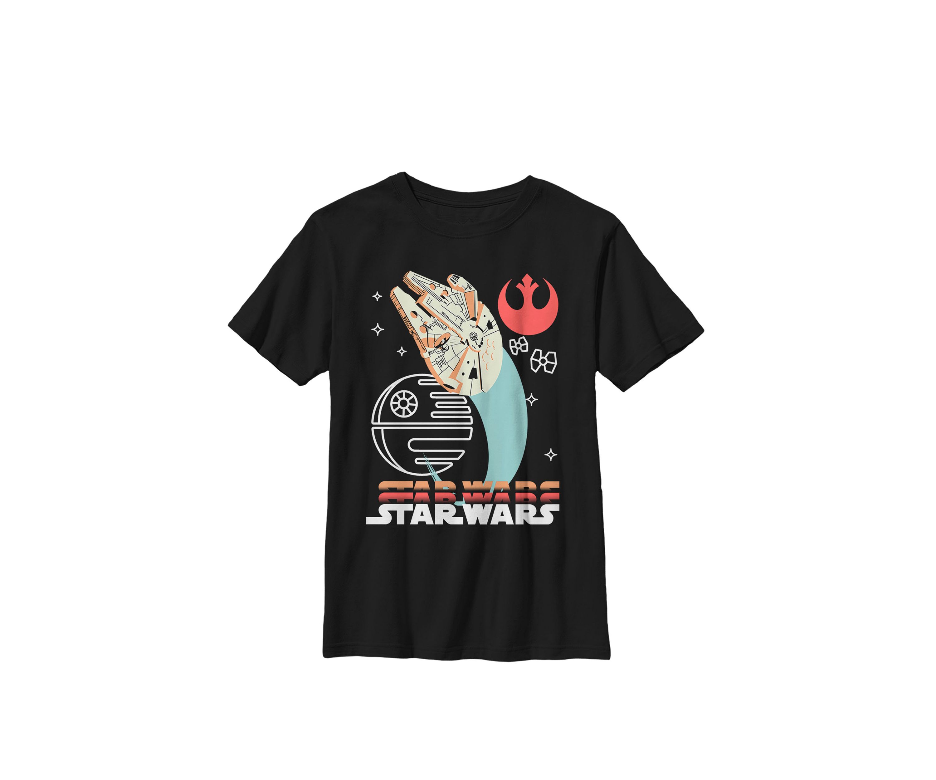 Boys 8-20 Millennium Falcon Death Star Colorful B1 Crew Graphic T-Shirt