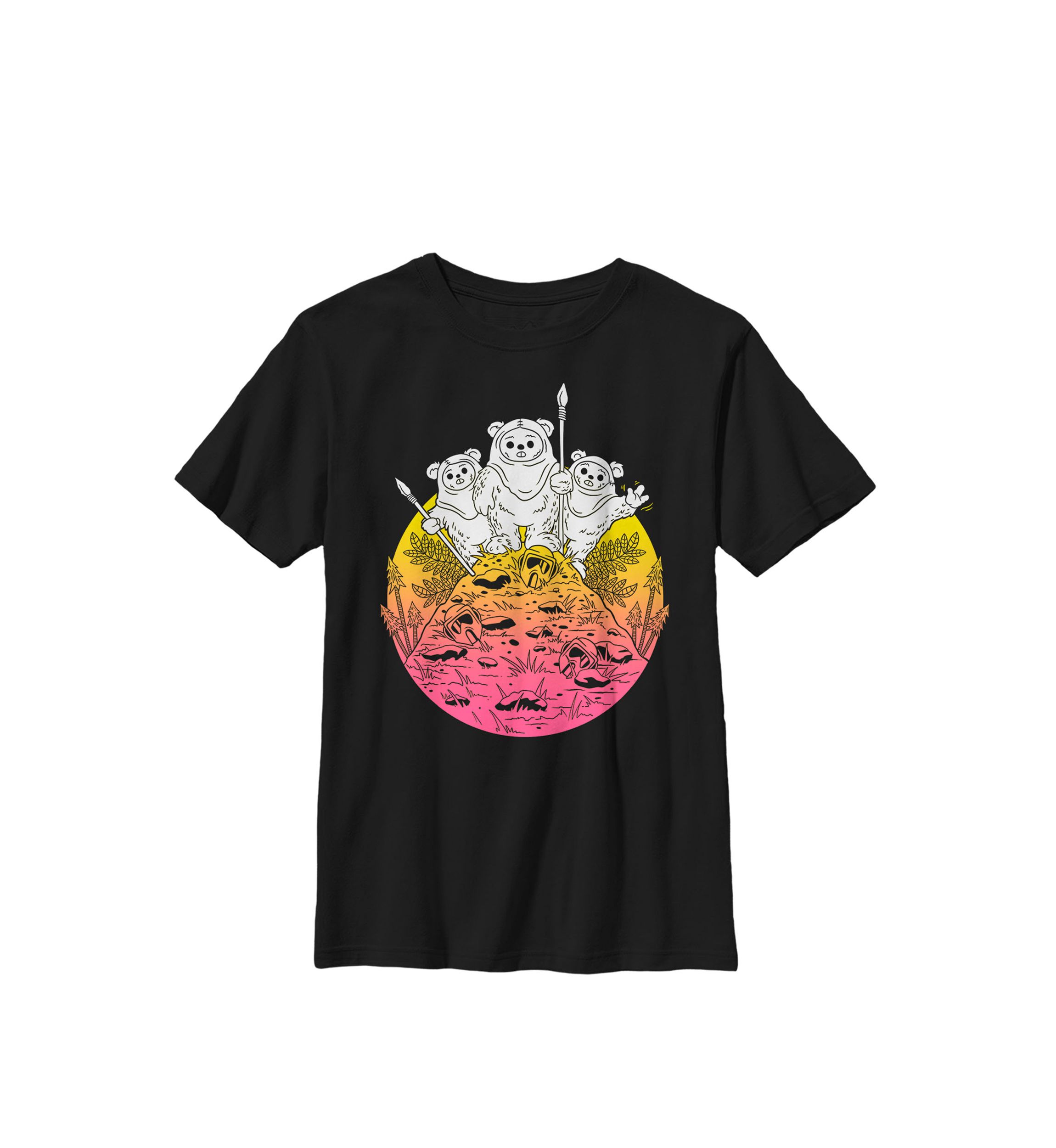 Ewok Camp Color Fade Left Chest Style B1 Crew Graphic T-Shirt