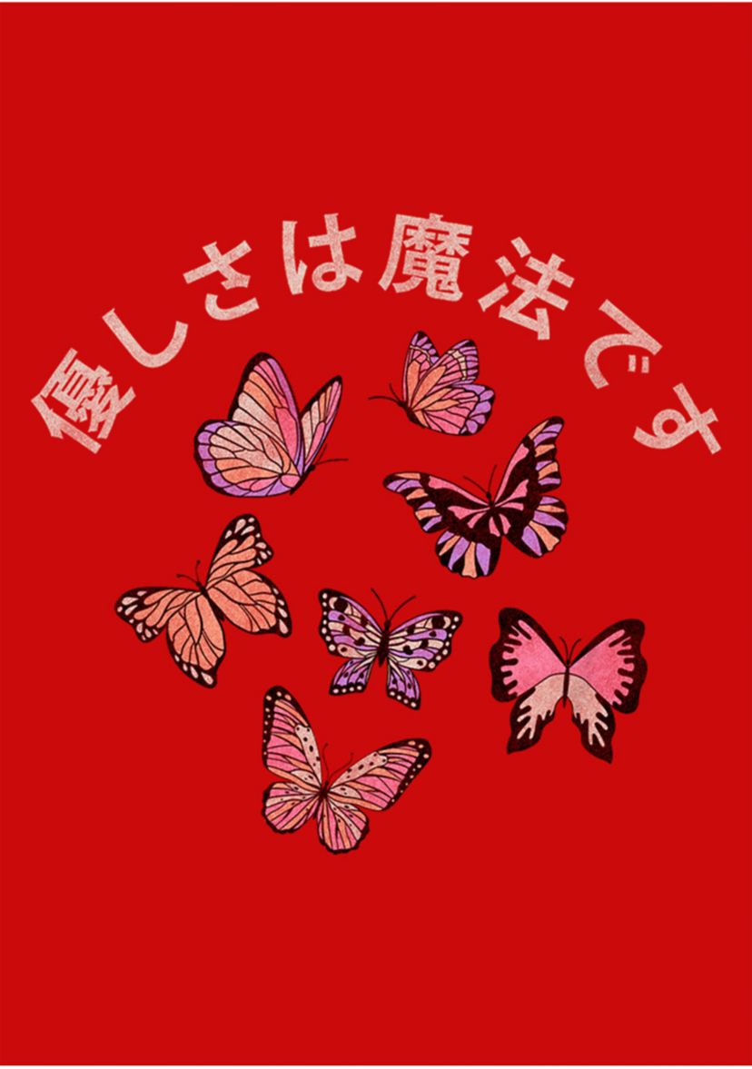 Kind Kanji Butterflies Graphic Top