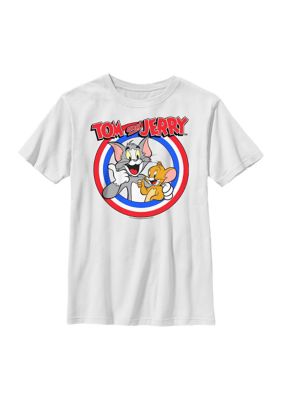 Tom and Jerry Kids Ringed Tj Graphic T-Shirt, White, XSmall