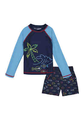 Arshiner Boys 2 Piece Swimsuits Short Sleeve Rash Guard and Matching Swim Trunks for Kids Swimwear Sets Bathing Suit 