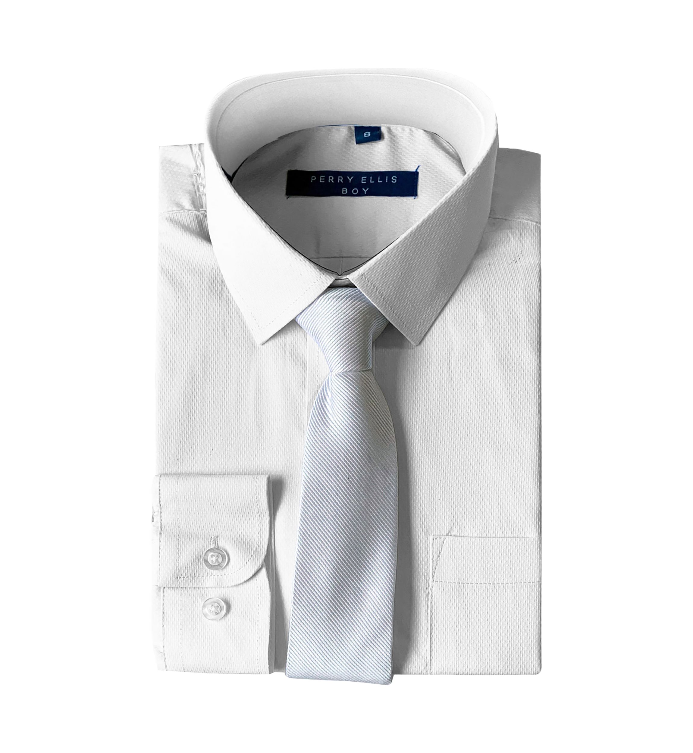  Boys 4-20 Solid White Dress Shirt with White Tie 