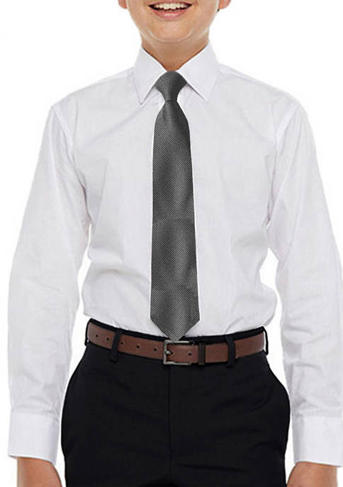 Boys 4-20 Solid White Dress Shirt with Light Gray Tie