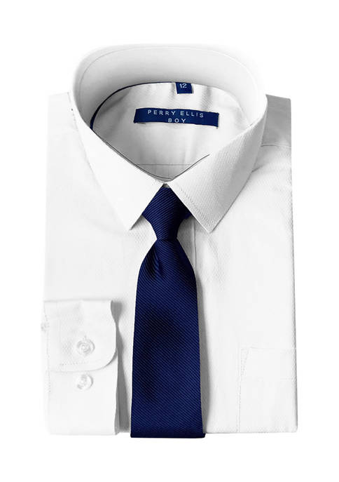 Boys 4-20 Solid White Dress Shirt with Royal Blue Tie