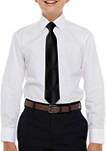 Boys 4-20 Solid White Dress Shirt with Dark Gray Tie