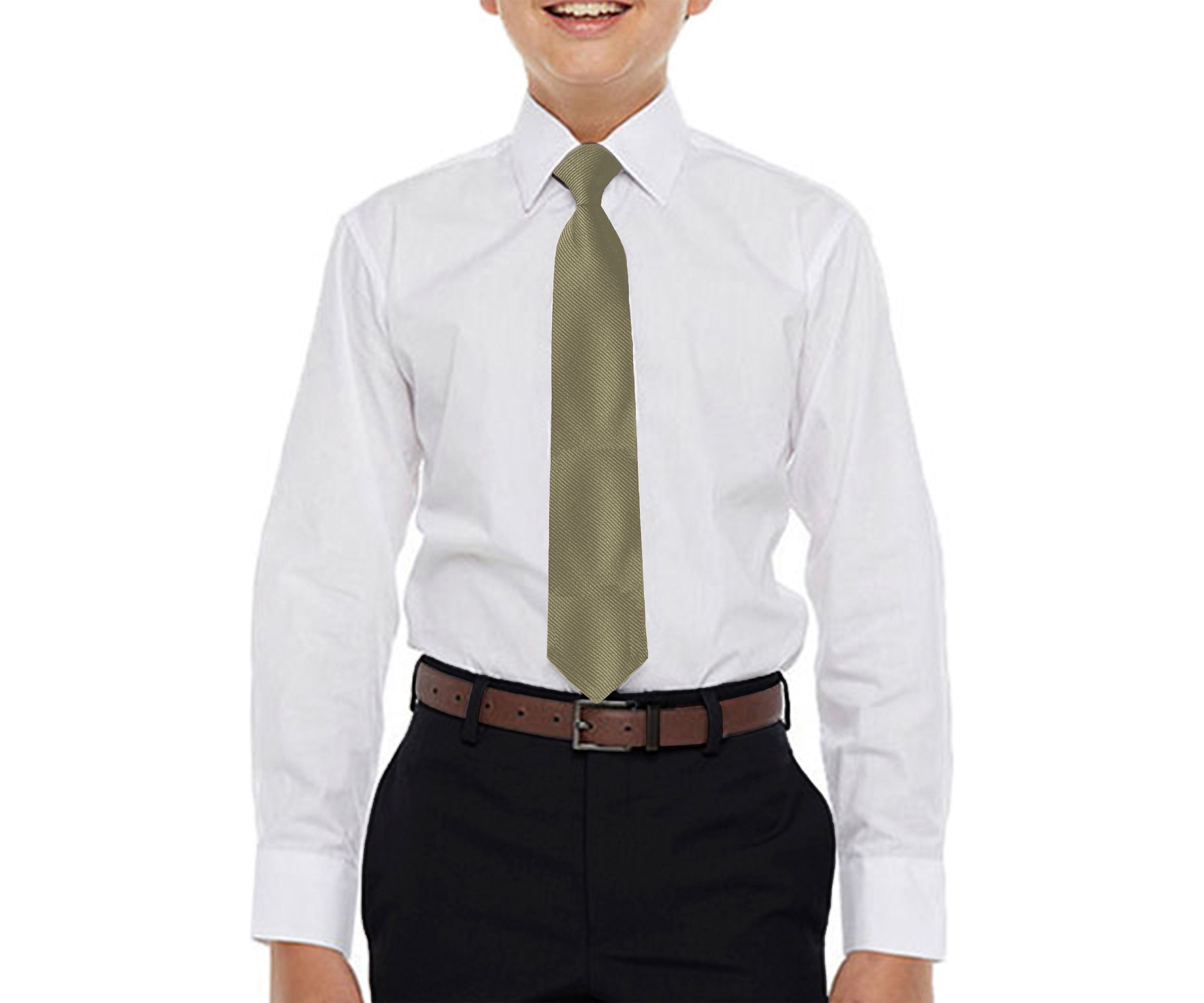 Boys 4-20 Solid White Dress Shirt with Tan Tie