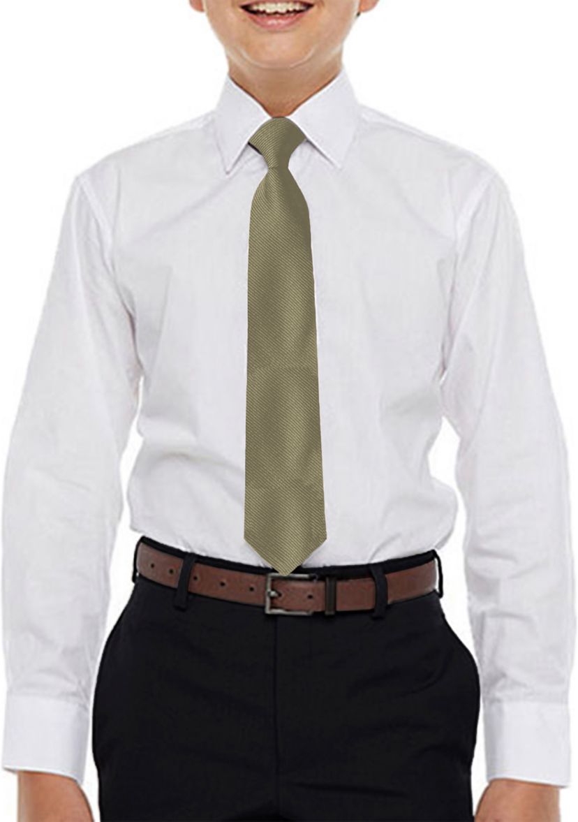Boys 4-20 Solid White Dress Shirt with Tan Tie