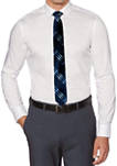 Boys 4-20 Solid White Dress Shirt with Textured Royal Blue Tie
