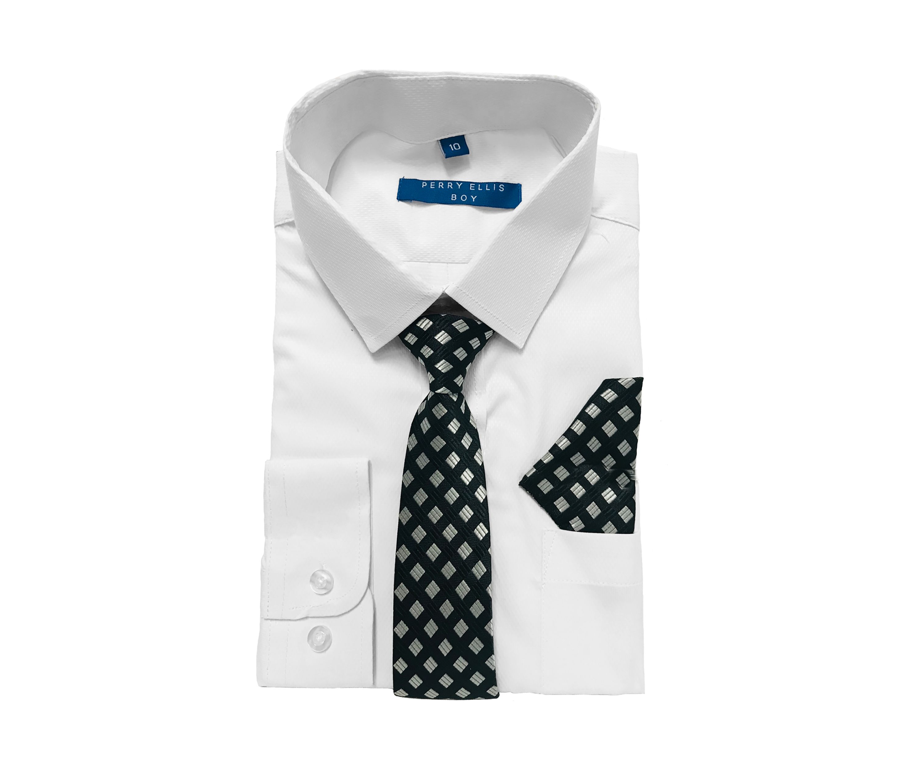 Boys 4-20 Solid White Dress Shirt with Textured Dark Gray Tie