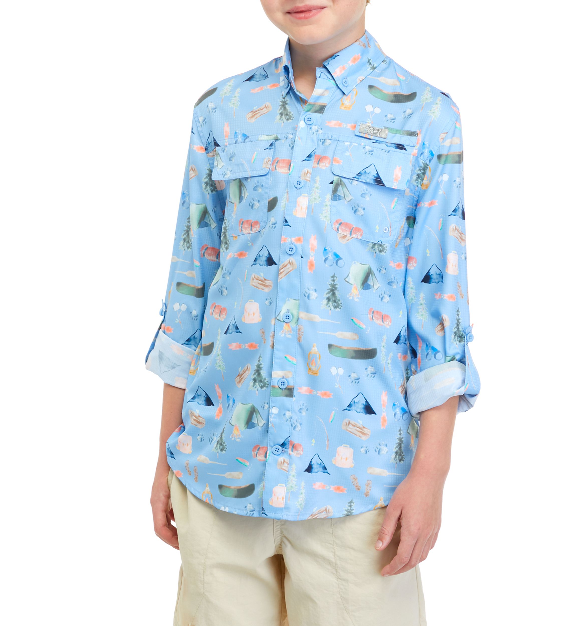 Boys 8-20 Long Sleeve Printed Fishing Shirt 