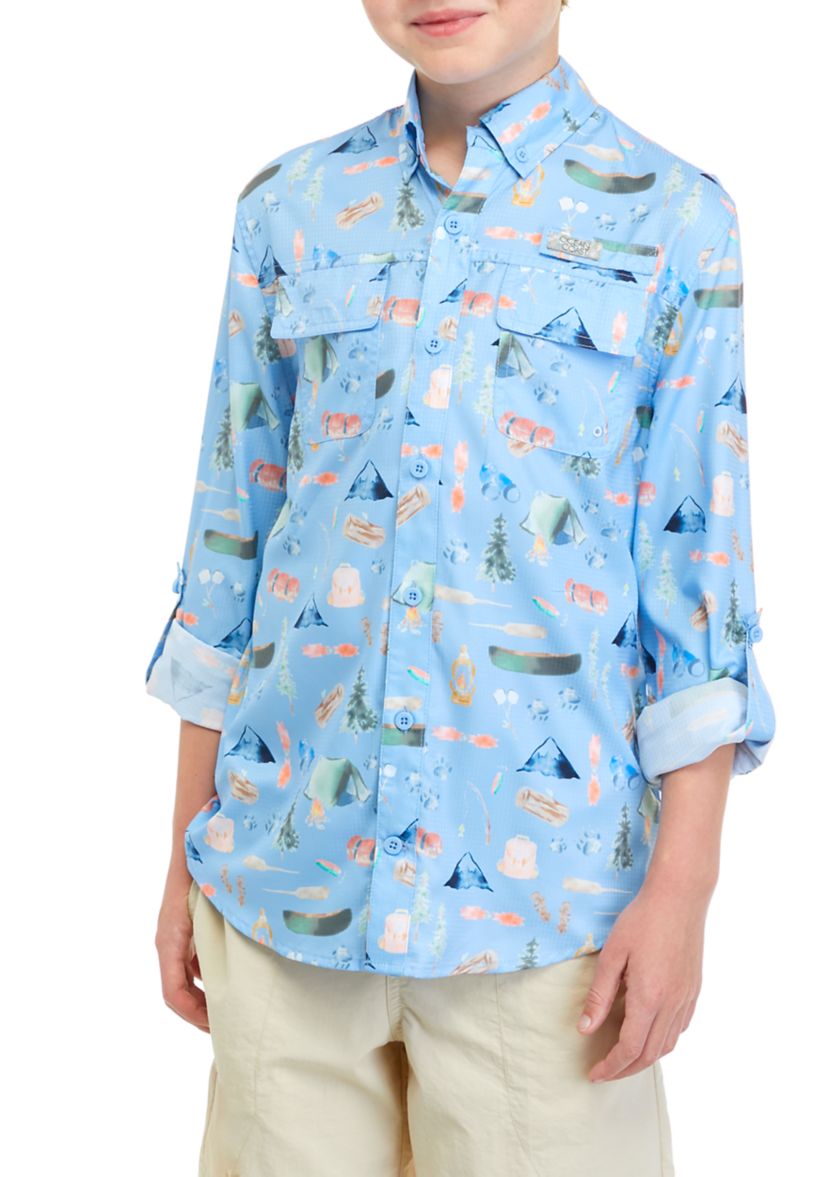 Boys 8-20 Long Sleeve Printed Fishing Shirt 