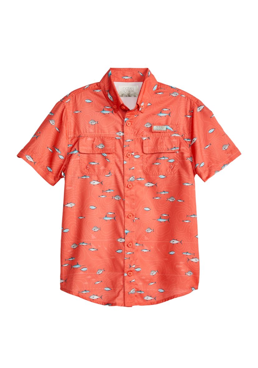 Boys 8-20 Short Sleeve Printed Fishing Shirt