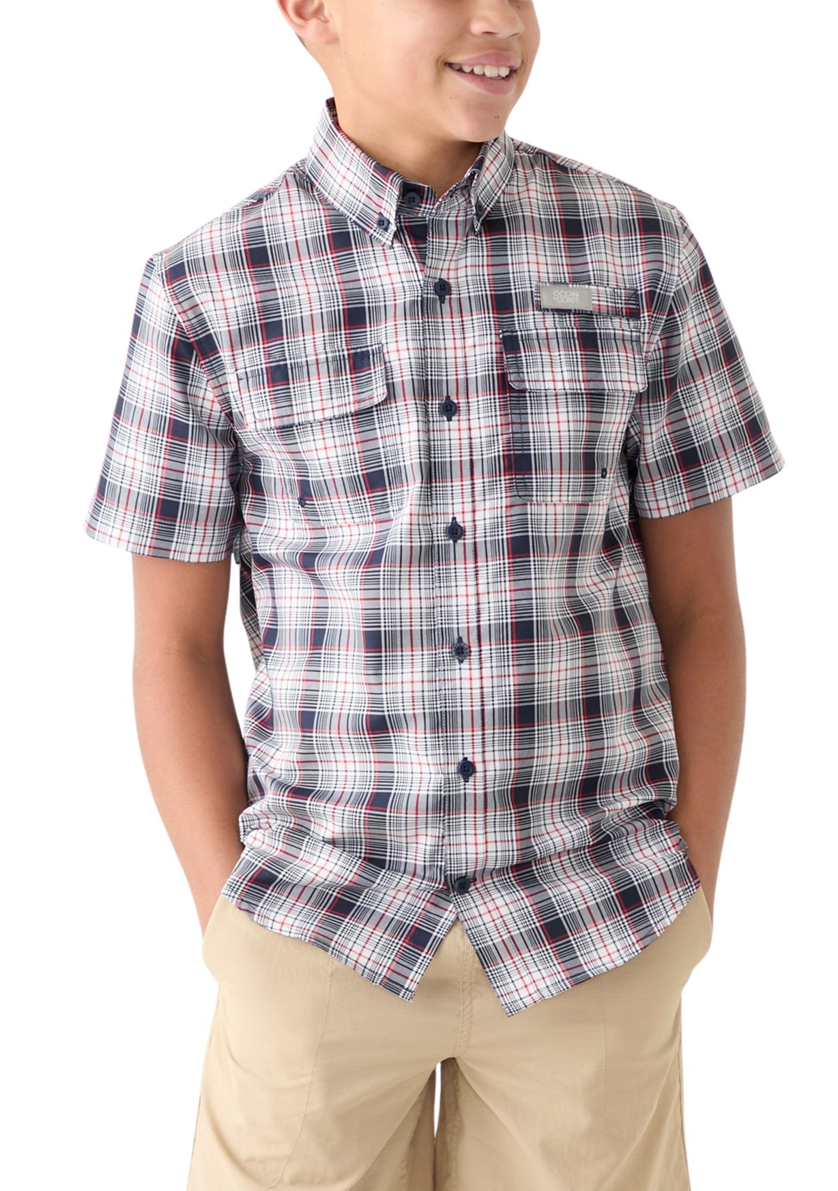 Boys 8-20 Short Sleeve Yarn Dyed Fishing Shirt