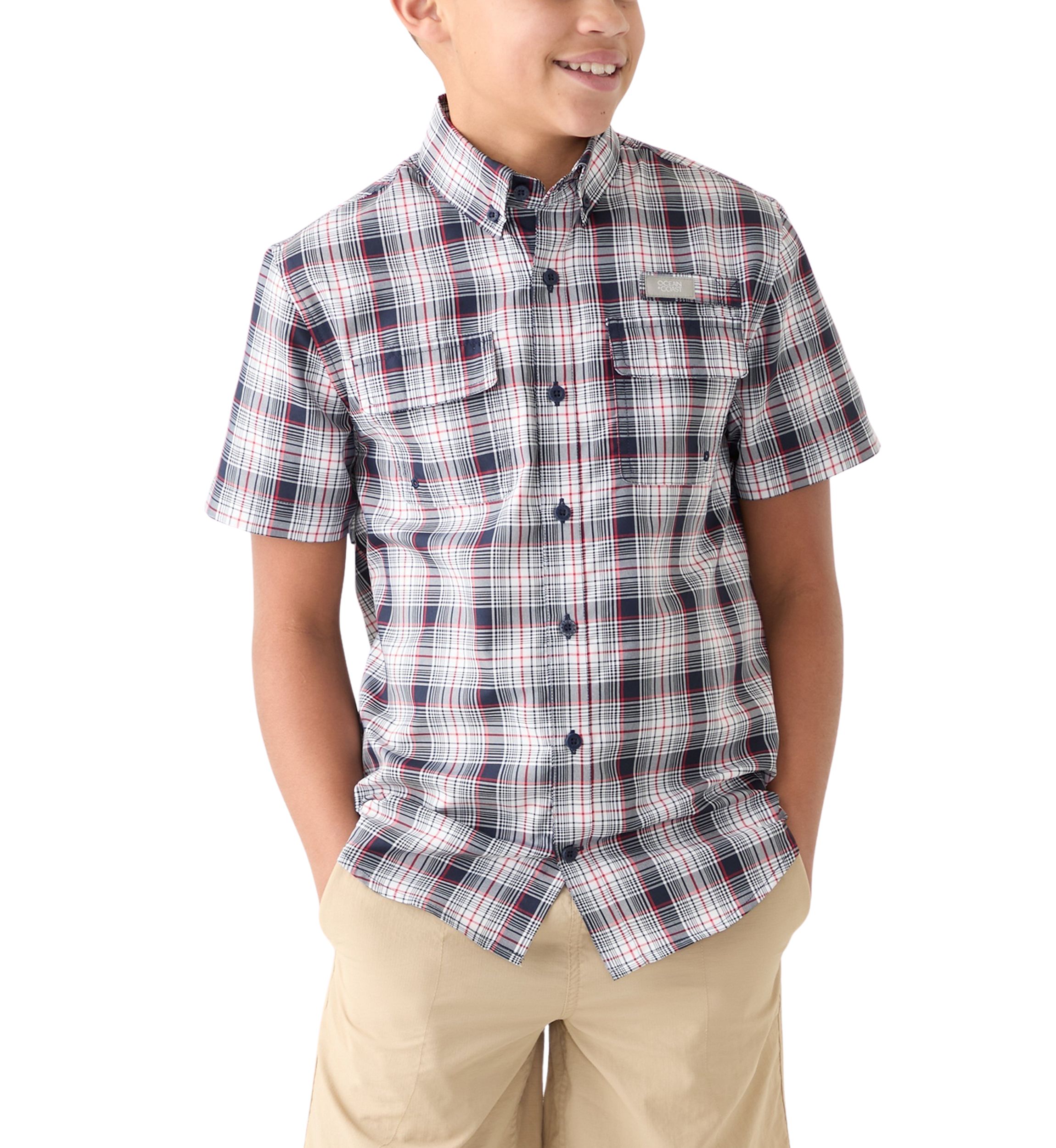 Boys 8-20 Short Sleeve Yarn Dyed Fishing Shirt