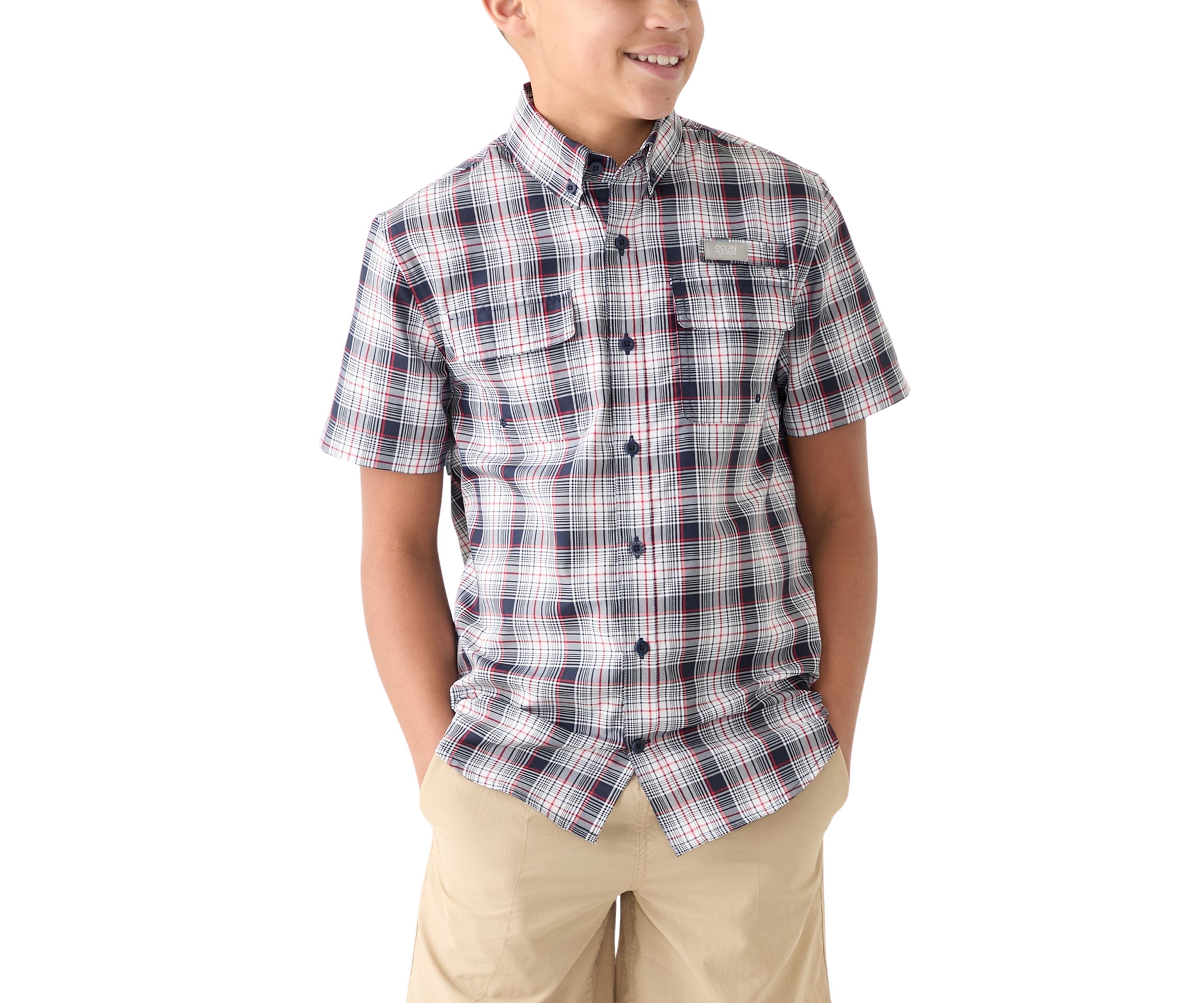 Boys 8-20 Short Sleeve Yarn Dyed Fishing Shirt