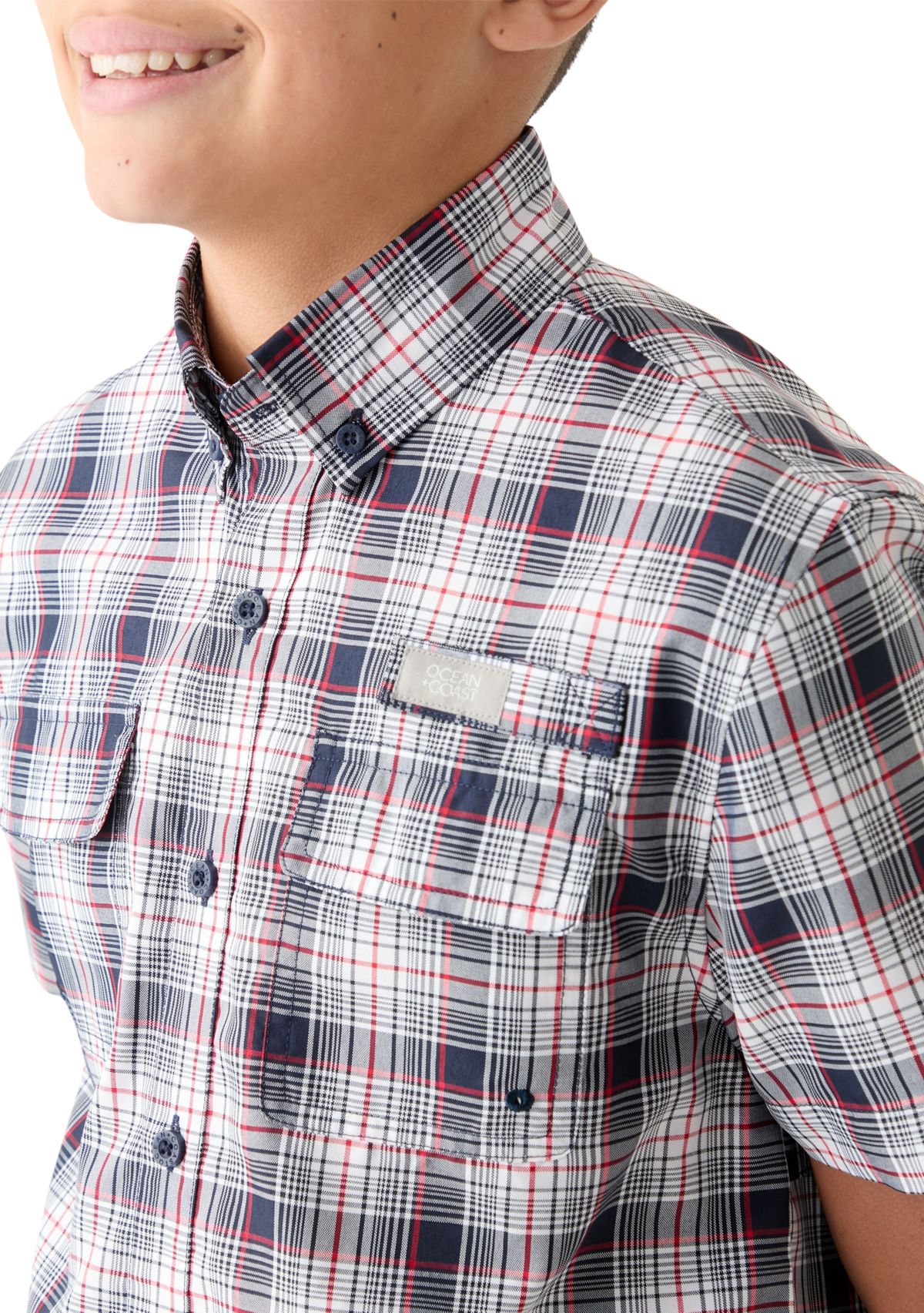 Boys 8-20 Short Sleeve Yarn Dyed Fishing Shirt