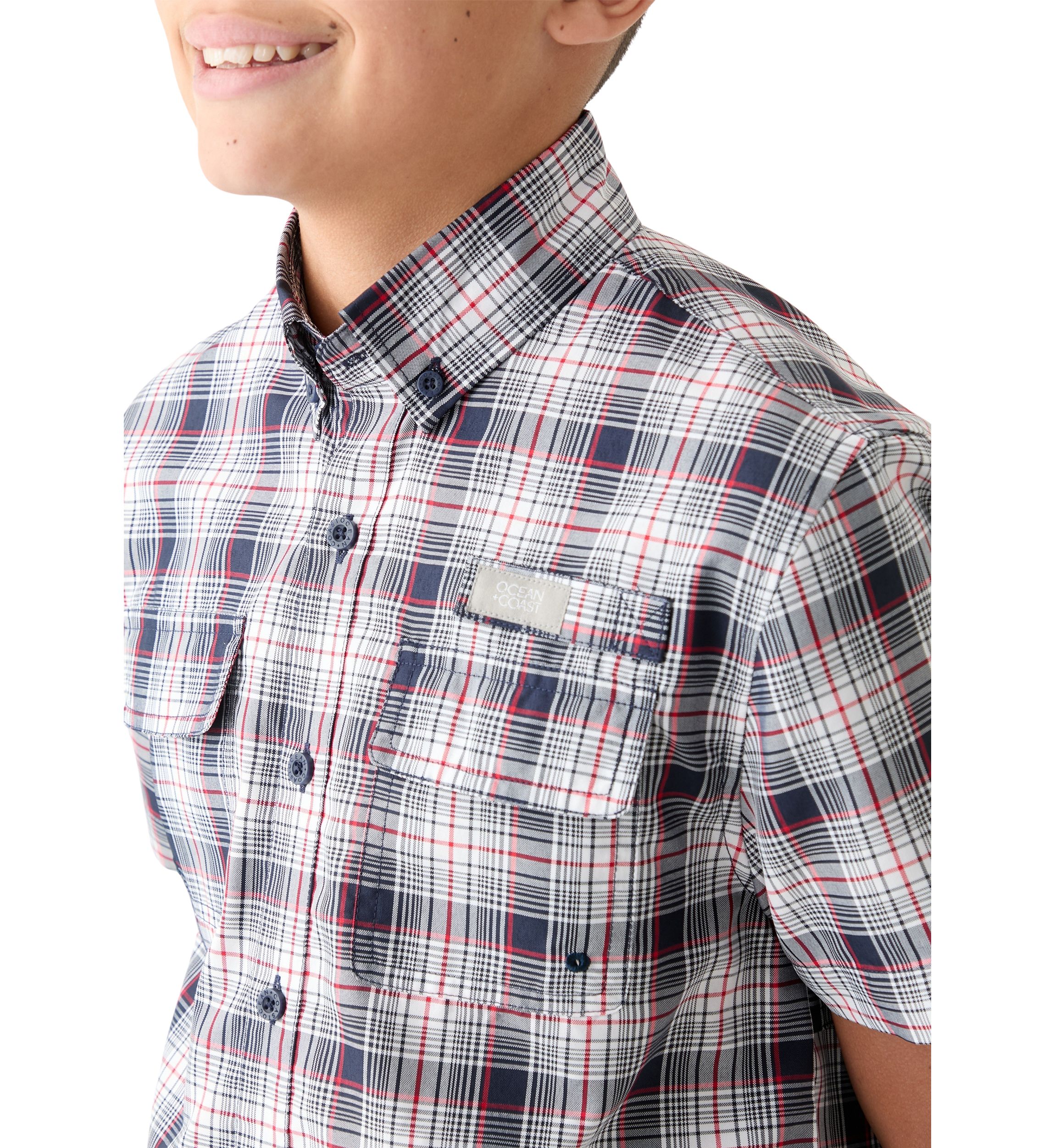 Boys 8-20 Short Sleeve Yarn Dyed Fishing Shirt