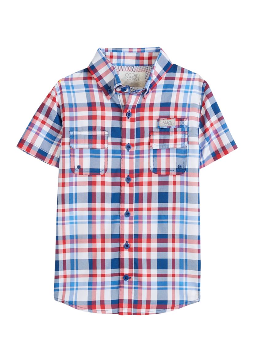 Boys 4-7 Plaid Printed Fishing Shirt