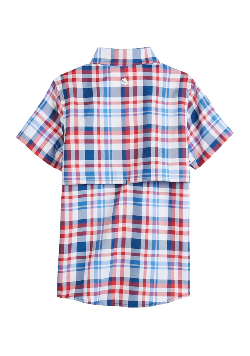 Boys 4-7 Plaid Printed Fishing Shirt