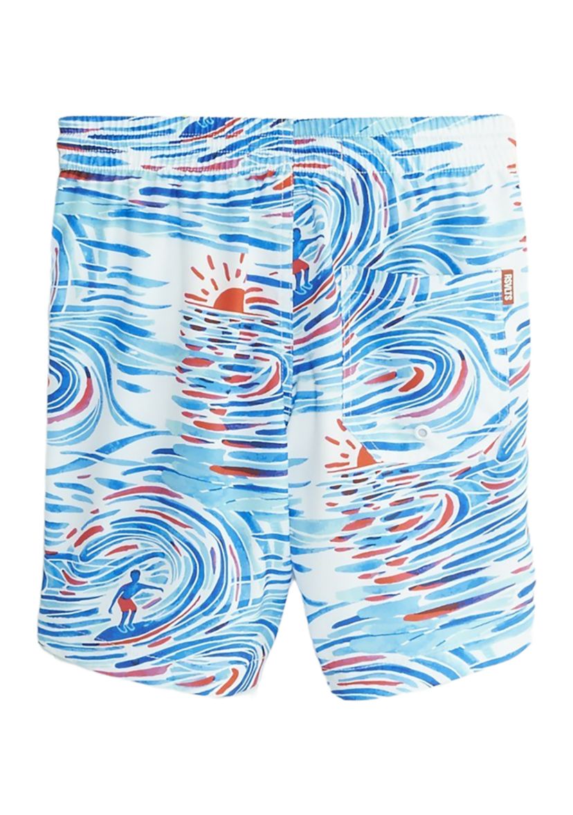Boys 8-20 Bright Blue Watercolor Waves Swim Trunks 
