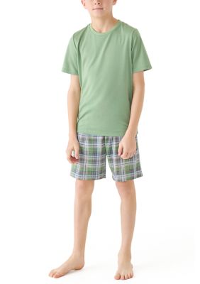 Sleep On It Boys 8-20 Plaid Shorts and Solid T-Shirt 2-Piece Set, Green, 12 - 14