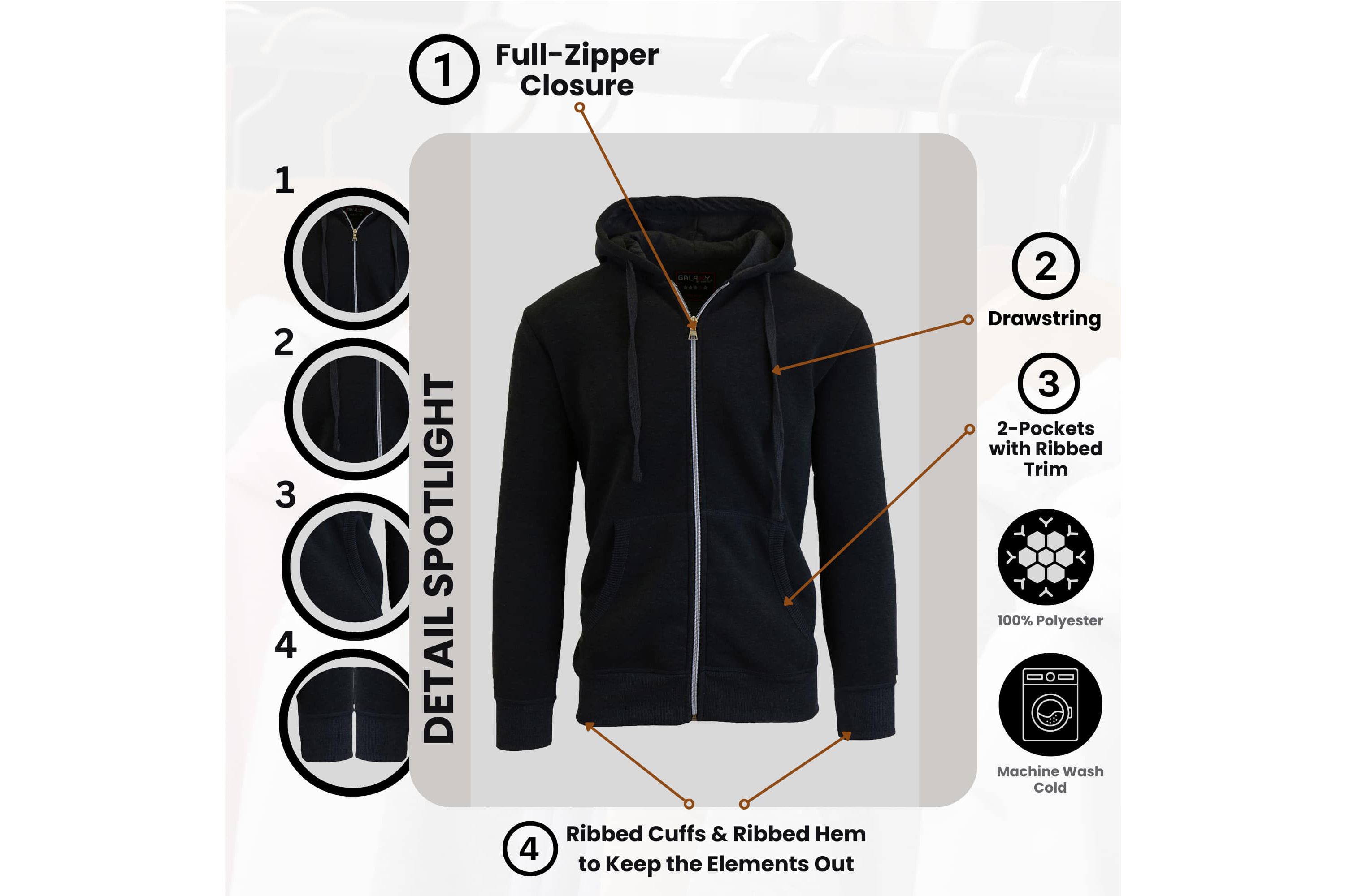 Galaxy By Harvic Boys Slim Fit Fleece Lined Zip Up Hoodie
